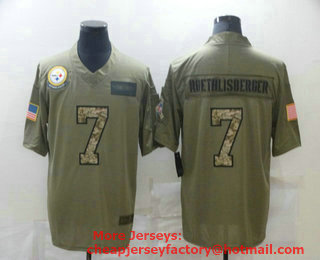 Men's Pittsburgh Steelers #7 Ben Roethlisberger Olive Camo 2019 Salute To Service Stitched NFL Nike Limited Jersey