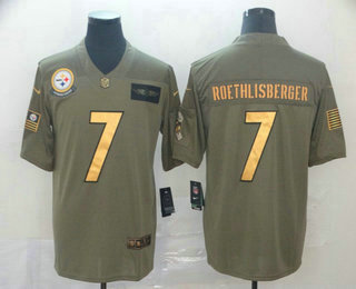 Men's Pittsburgh Steelers #7 Ben Roethlisberger Olive Gold 2019 Salute To Service Stitched NFL Nike Limited Jersey