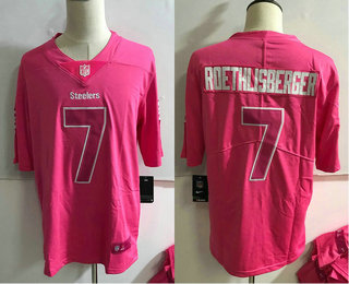 Men's Pittsburgh Steelers #7 Ben Roethlisberger Pink Fashion 2017 Rush NFL Nike Limited Jersey