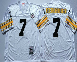 Men's Pittsburgh Steelers #7 Ben Roethlisberger White Throwback Jersey by Mitchell & Ness