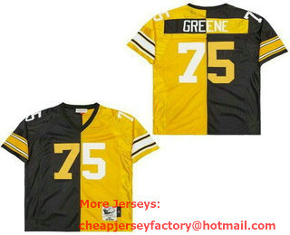 Men's Pittsburgh Steelers #75 Joe Greene Black Yellow Split Throwback Jersey