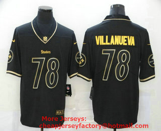 Men's Pittsburgh Steelers #78 Alejandro Villanueva Black 100th Season Golden Edition Jersey