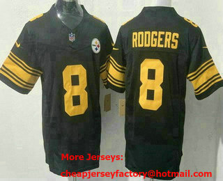 Men's Pittsburgh Steelers #8 Aaron Rodgers Limited Black Throwback FUSE Vapor Jersey