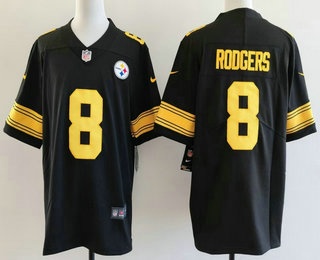 Men's Pittsburgh Steelers #8 Aaron Rodgers Limited Black Throwback Vapor Jersey