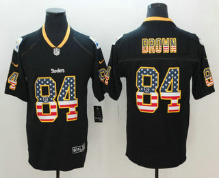 Men's Pittsburgh Steelers #84 Antonio Brown 2018 USA Flag Fashion Black Color Rush Stitched Nike Limited Jersey
