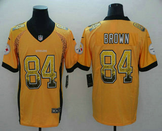 Men's Pittsburgh Steelers #84 Antonio Brown Gold 2018 Fashion Drift Color Rush Stitched NFL Nike Limited Jersey
