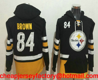 Men's Pittsburgh Steelers #84 Antonio Brown NEW Black Pocket Stitched NFL Pullover Hoodie