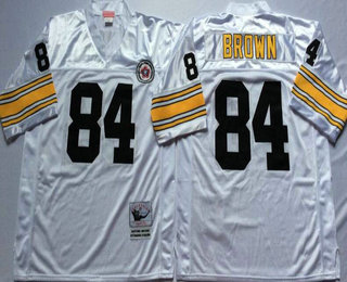 Men's Pittsburgh Steelers #84 Antonio Brown White Throwback Jersey by Mitchell & Ness