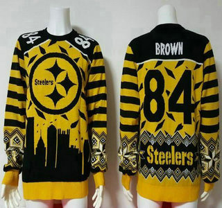 Men's Pittsburgh Steelers #84 Antonio Brown Yellow With Black NFL Sweater