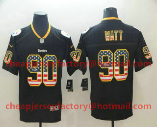 Men's Pittsburgh Steelers #90 T. J. Watt 2018 USA Flag Fashion Black Color Rush Stitched Nike Limited Jersey