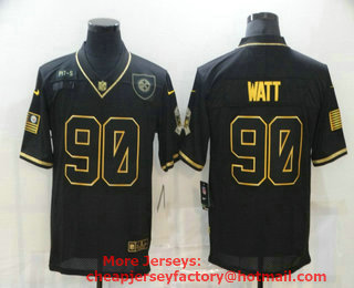 Men's Pittsburgh Steelers #90 T. J. Watt Black Gold 2020 Salute To Service Stitched NFL Nike Limited Jersey
