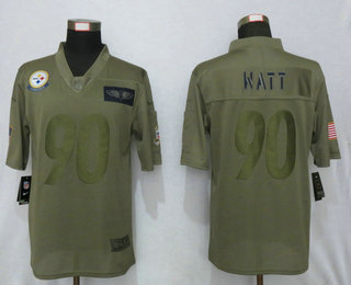 Men's Pittsburgh Steelers #90 T. J. Watt NEW Olive 2019 Salute To Service Stitched NFL Nike Limited Jersey