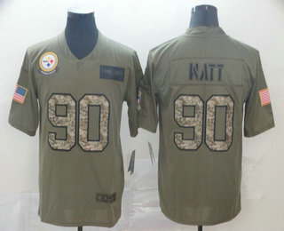 Men's Pittsburgh Steelers #90 T.J. Watt Olive Camo 2019 Salute To Service Stitched NFL Nike Limited Jersey