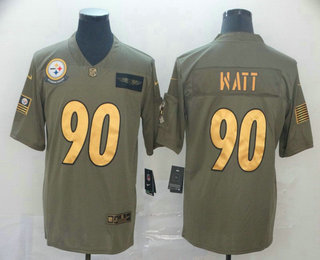 Men's Pittsburgh Steelers #90 T.J. Watt Olive Gold 2019 Salute To Service Stitched NFL Nike Limited Jersey