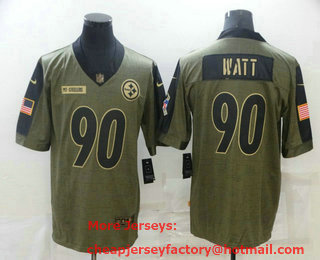Men's Pittsburgh Steelers #90 TJ Watt 2021 Olive Salute To Service Limited Stitched Jersey