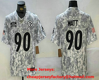 Men's Pittsburgh Steelers #90 TJ Watt Arctic Camo 2024 FUSE Salute to Service Limited Stitched Jersey