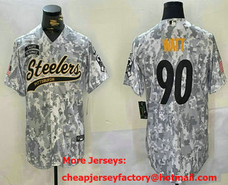 Men's Pittsburgh Steelers #90 TJ Watt Arctic Camo 2024 Salute to Service Stitched Baseball Jersey