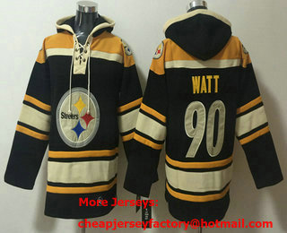 Men's Pittsburgh Steelers #90 TJ Watt Black Ageless Must Have Lace Up Pullover Hoodie