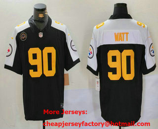 Men's Pittsburgh Steelers #90 TJ Watt Black Gold 2024 FUSE Vapor Limited Stitched Jersey