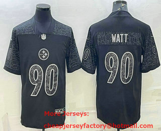 Men's Pittsburgh Steelers #90 TJ Watt Black Reflective Limited Stitched Football Jersey