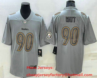 Men's Pittsburgh Steelers #90 TJ Watt LOGO Grey Atmosphere Fashion 2022 Vapor Untouchable Stitched Limited Jersey