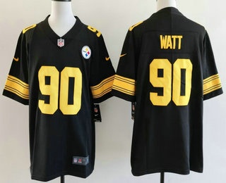 Men's Pittsburgh Steelers #90 TJ Watt Limited Black Throwback Vapor Jersey