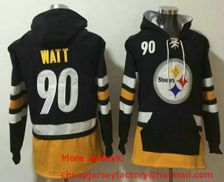Men's Pittsburgh Steelers #90 TJ Watt NEW Black Pocket Stitched NFL Pullover Hoodie