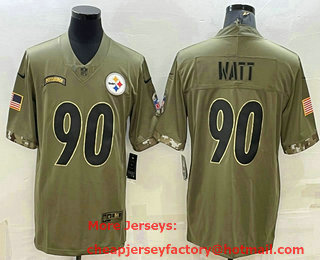 Men's Pittsburgh Steelers #90 TJ Watt Olive 2022 Salute To Service Limited Stitched Jersey