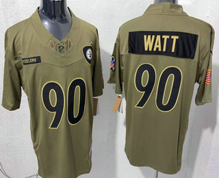Men's Pittsburgh Steelers #90 TJ Watt Olive 2025 FUSE Salute to Service Limited Jersey