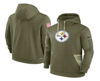 Men's Pittsburgh Steelers 2022 Olive Salute to Service Therma Performance Pullover Hoodie
