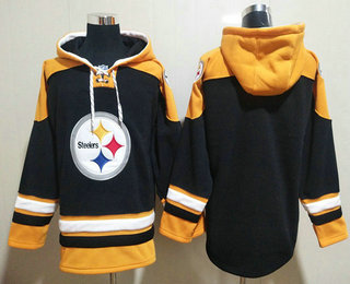 Men's Pittsburgh Steelers Bank Black Ageless Must Have Lace Up Pullover Hoodie
