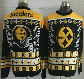 Men's Pittsburgh Steelers Black With Yellow NFL Sweater 01