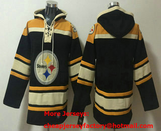 Men's Pittsburgh Steelers Blank Black Ageless Must Have Lace Up Pullover Hoodie