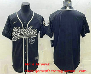 Men's Pittsburgh Steelers Blank Black Reflective With Patch Cool Base Stitched Baseball Jersey