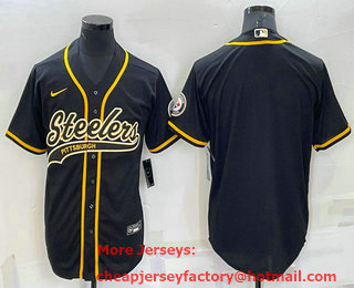 Men's Pittsburgh Steelers Blank Black With Patch Cool Base Stitched Baseball Jersey