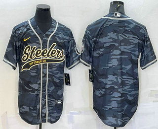 Men's Pittsburgh Steelers Blank Grey Camo With Patch Cool Base Stitched Baseball Jersey