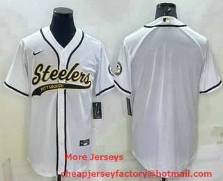 Men's Pittsburgh Steelers White Team Big Logo With Patch Cool Base Stitched Baseball Jersey