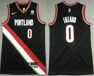 Men's Portland Trail Blazers #0 Damian Lillard Black Nike 75th Anniversary Diamond 2021 Stitched Jersey With Sponsor