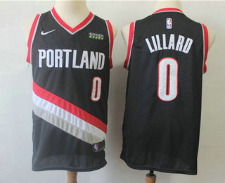Men's Portland Trail Blazers #0 Damian Lillard Black Nike Swingman 2018 Stitched Jersey With The Sponsor Logo