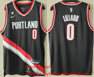 Men's Portland Trail Blazers #0 Damian Lillard Black With No 6 Patch Stitched Jersey