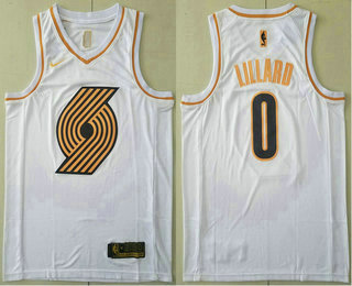 Men's Portland Trail Blazers #0 Damian Lillard White Golden Nike Swingman Stitched NBA Jersey