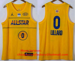 Men's Portland Trail Blazers #0 Damian Lillard Yellow Western Conference Stitched NBA Jersey