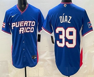 Men's Puerto Rico #39 Edwin Diaz Blue 2026 World Baseball Classic Cool Base Jersey