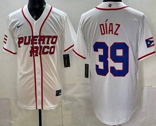 Men's Puerto Rico #39 Edwin Diaz White 2026 World Baseball Classic Cool Base Jersey