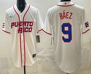 Men's Puerto Rico #9 Javier Baez White 2026 World Baseball Classic Cool Base Jersey