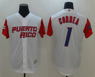 Men's Puerto Rico Baseball #1 Carlos Correa White 2017 World Baseball Classic Stitched Authentic Jersey