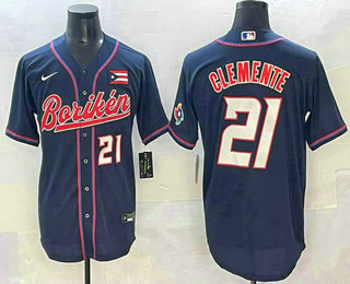 Men's Puerto Rico Baseball #21 Roberto Clemente Navy 2023 World Baseball Classic Stitched Jersey