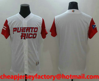 Men's Puerto Rico Baseball White 2017 World Baseball Classic Blank Team Jersey