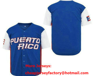 Men's Puerto Rico Blank Blue Baseball Jerse