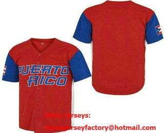 Men's Puerto Rico Blank Red Blue Baseball Jersey